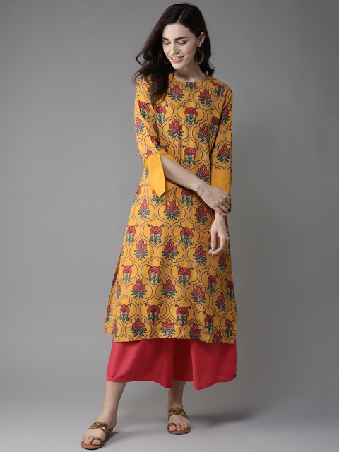 

Moda Rapido Women Mustard Yellow & Red Printed Straight Kurta