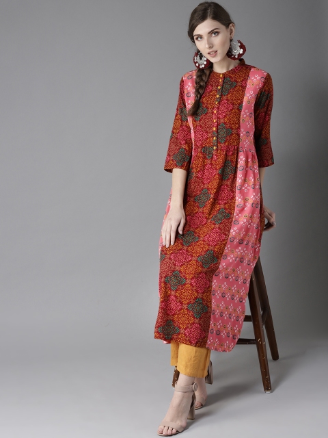 

Moda Rapido Women Maroon & Pink Printed A-Line Kurta