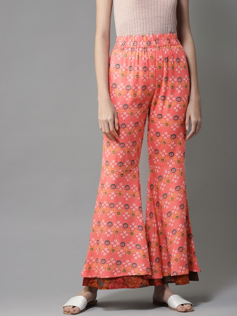 

Moda Rapido Women Pink & White Printed Wide Leg Palazzos