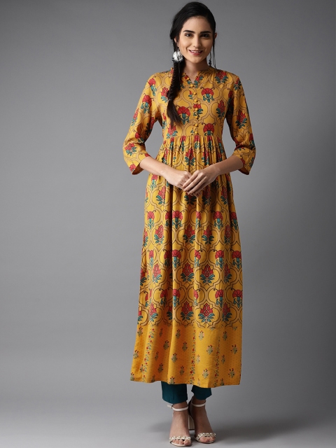 

Moda Rapido Women Mustard Yellow And Red Printed A-Line Kurta