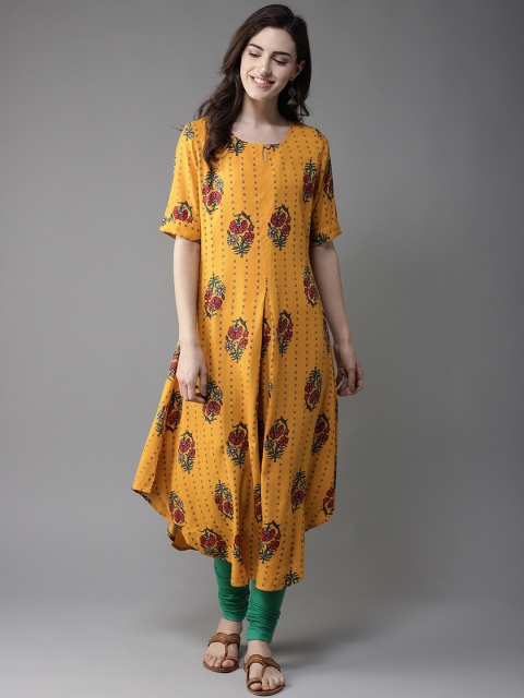 

Moda Rapido Women Mustard Yellow & Red Printed A-Line Kurta