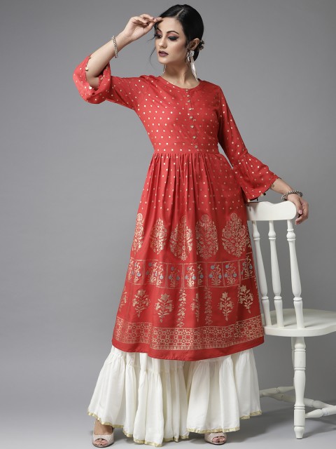 

Moda Rapido Women Rust Red & Golden Printed Anarkali Kurta