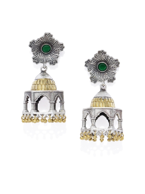 

Peora Silver-Plated Green Dome Shaped Jhumkas