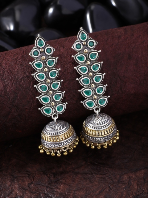 

Peora Silver-Plated Green Dome Shaped Jhumkas