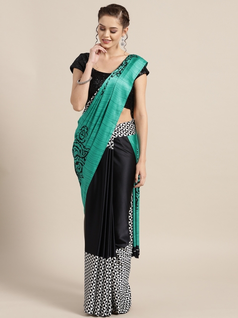 

Rajesh Silk Mills Black & Green Printed Half & Half Saree
