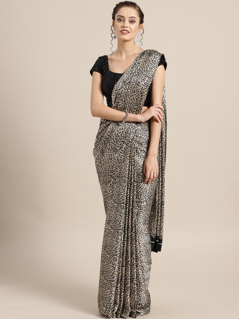 

Rajesh Silk Mills Beige & Black Animal Printed Saree