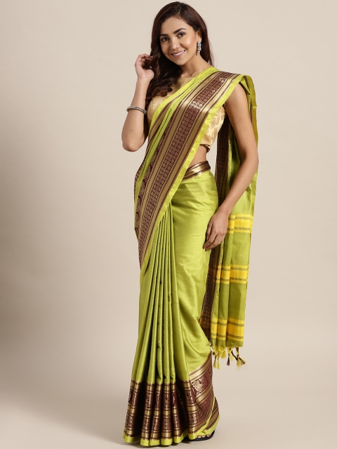 

Rajesh Silk Mills Green & Brown Silk Blend Solid Saree