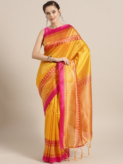 

Rajesh Silk Mills Yellow & Pink Printed Saree