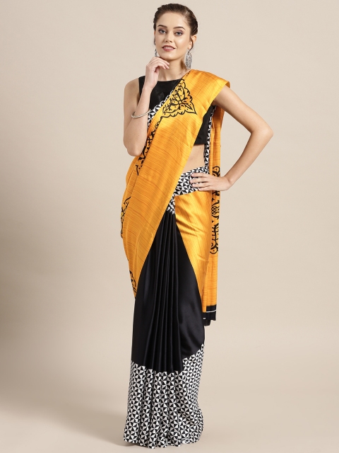 

Rajesh Silk Mills Mustard Yellow & Black Printed Saree