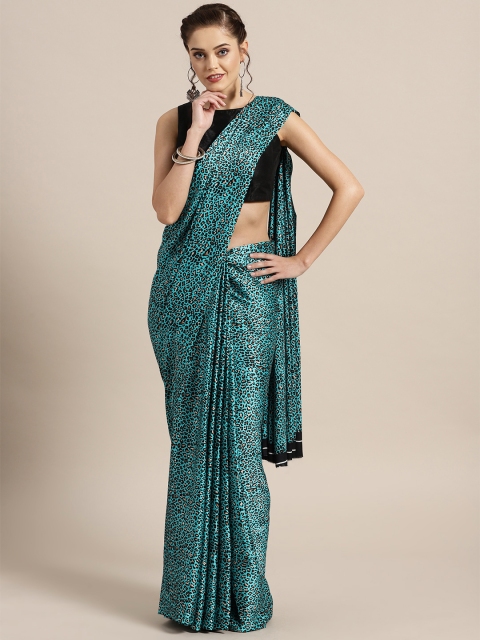 

Rajesh Silk Mills Turquoise Blue & Black Printed Saree