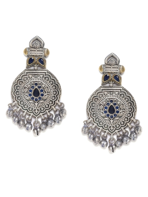 

Peora Blue & Gold-Toned Oxidised Silver-Plated Studded Classic Drop Earrings