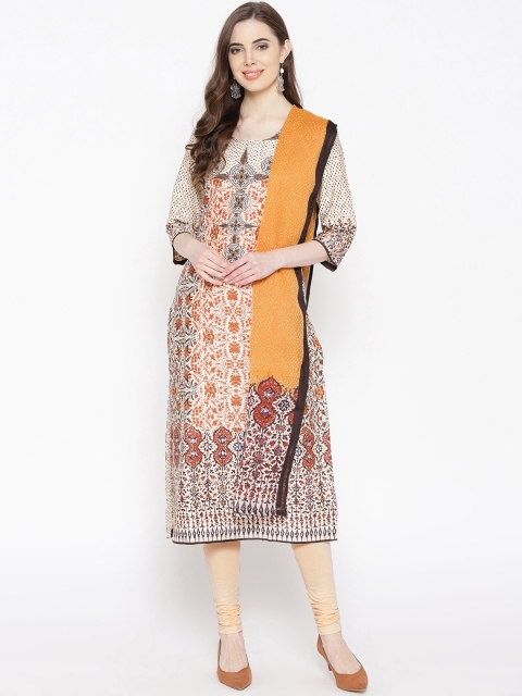 

Biba Women Beige & Coffee Brown Printed Kurta with Churidar & Dupatta