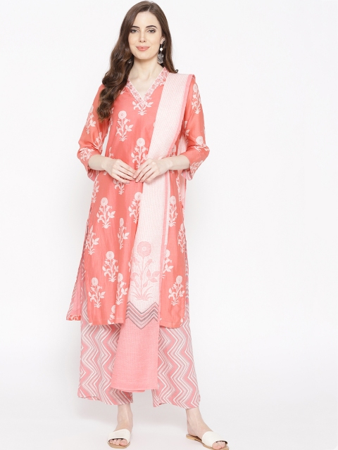 

Biba Women Pink & White Printed Kurta with Palazzos & Dupatta