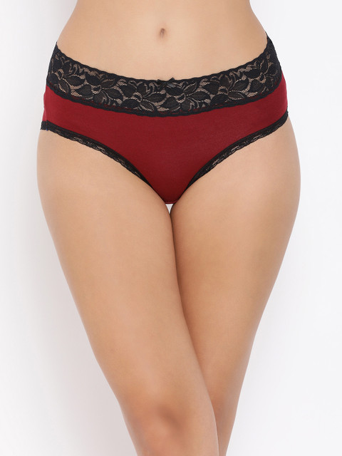 

Clovia Women Maroon & Black Solid Hipster Briefs PN3274P09XL