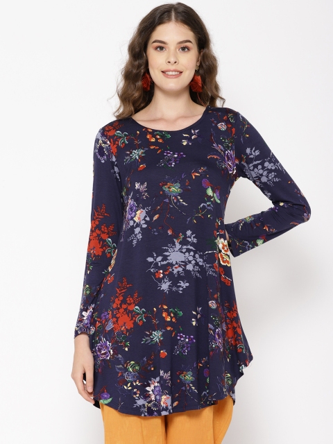 

Biba Women Navy Blue & Purple Floral Printed A-Line Kurta