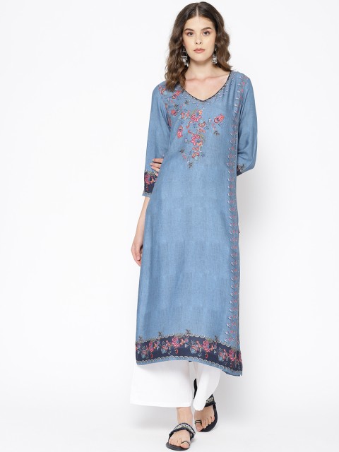 

Biba Women Blue Floral Printed Straight Kurta