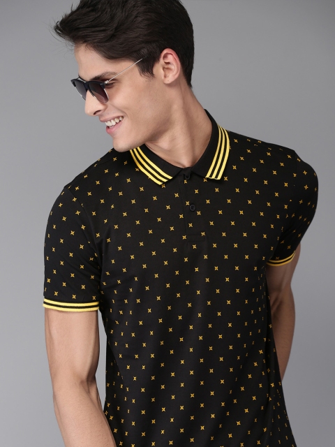 

HERE&NOW Men Black & Yellow Printed Polo Collar T-shirt