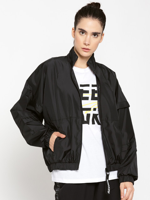

Reebok Women Black Solid Meet You There Woven Lightweight Training Jacket