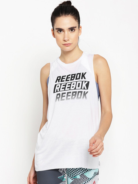 

Reebok Women White & Black Muscle Printed Studio T-Shirt