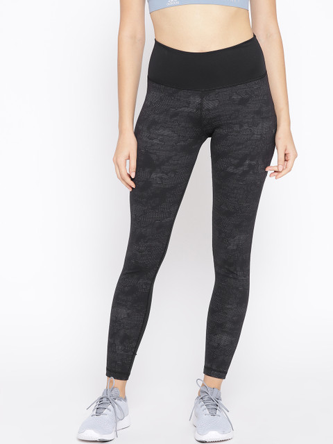 

ADIDAS Women Charcoal Grey Self-Design Fitness Believe Long Camouflouge Training Tights