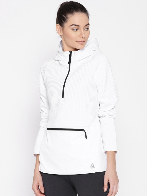 

Reebok Women White Solid Thermowarm Deltapeak Control Hooded Sweatshirt