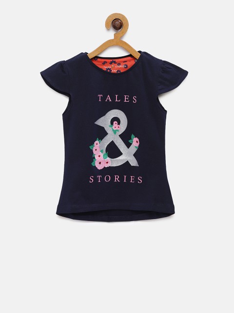 

TALES & STORIES Girls Navy Blue Printed Round Neck T-shirt