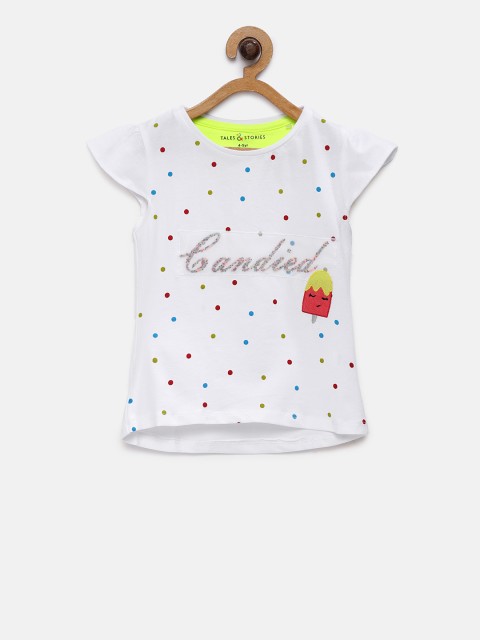 

TALES & STORIES Girls White Printed Round Neck T-shirt