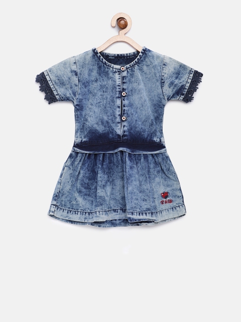 

TALES & STORIES Girls Blue Fit and Flare Denim Dress