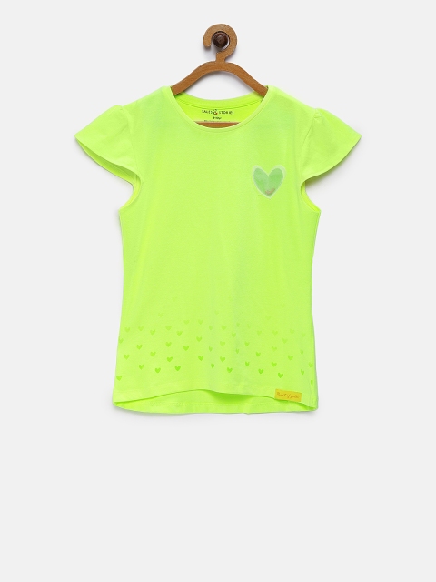 

TALES & STORIES Girls Lime Green Solid Round Neck T-shirt
