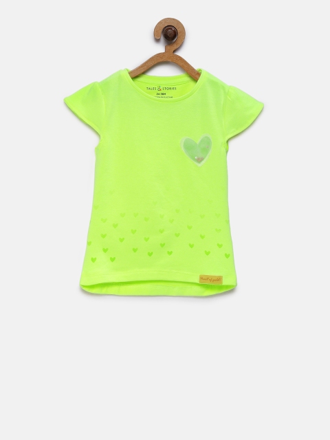 

TALES & STORIES Girls Lime Green Solid Round Neck T-shirt