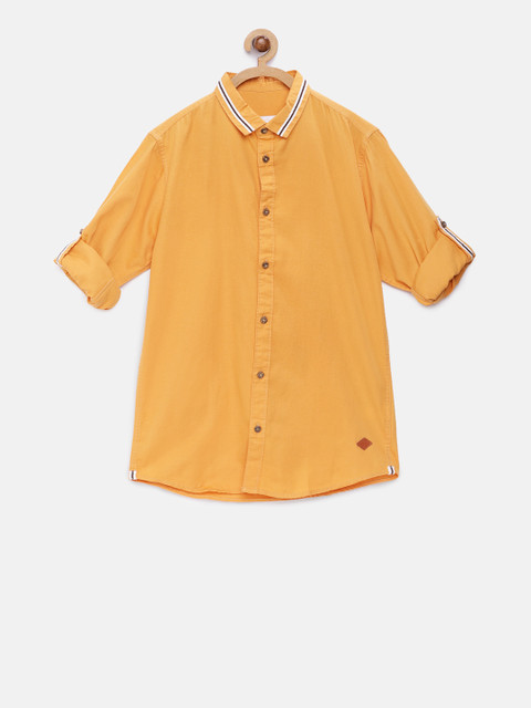 

TALES & STORIES Boys Mustard Regular Fit Solid Casual Shirt