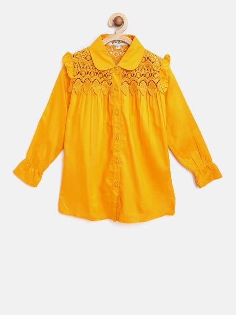 

Bella Moda Girls Mustard Yellow Regular Fit Lace Detail Casual Shirt