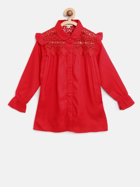 

Bella Moda Girls Red Regular Fit Lace Detail Casual Shirt