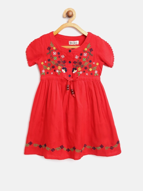 

Bella Moda Girls Red Embroidered Detail Fit and Flare Dress