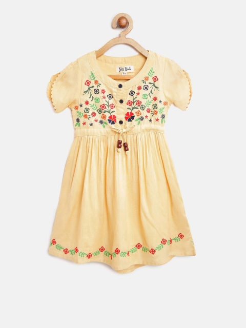 

Bella Moda Girls Yellow Embroidered Detail Fit and Flare Dress