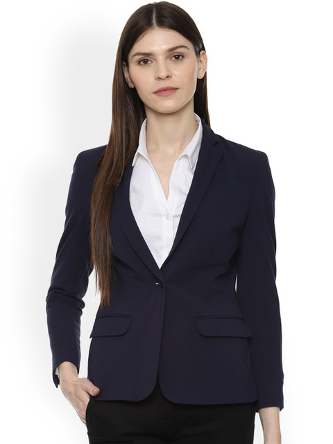 

Allen Solly Woman Navy Blue Solid Regular-Fit Single-Breasted Blazer