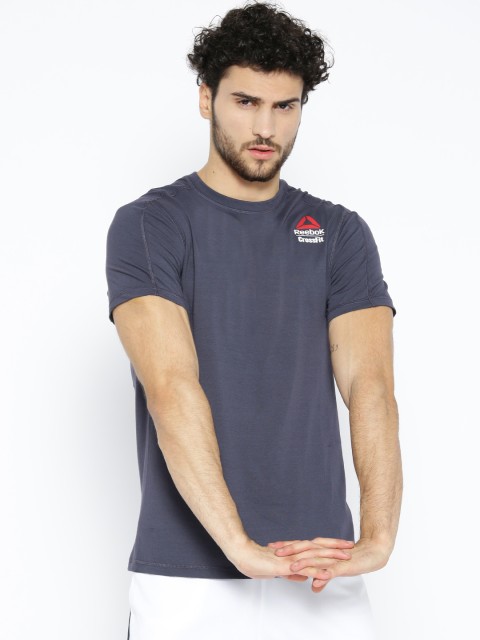 

Reebok Men Navy Blue Solid Crossfit Games Activechill + Cotton T-Shirt