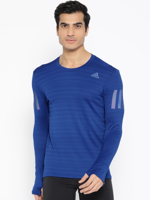 

ADIDAS Men Blue Rise Up N Run Self-Striped Running T-shirt