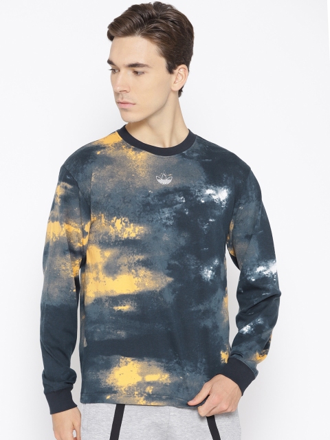 

ADIDAS Originals Men Navy Blue & Yellow Watercolor Dyed T-shirt
