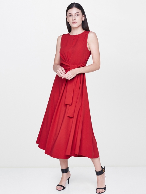 

AND Women Red Fit and Flare Dress