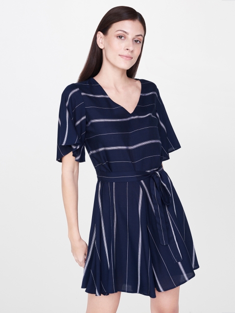 

AND Women Navy Blue & White Striped Basic Jumpduit