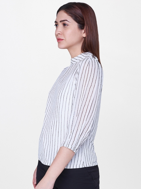 

AND Women White & Black Striped Top