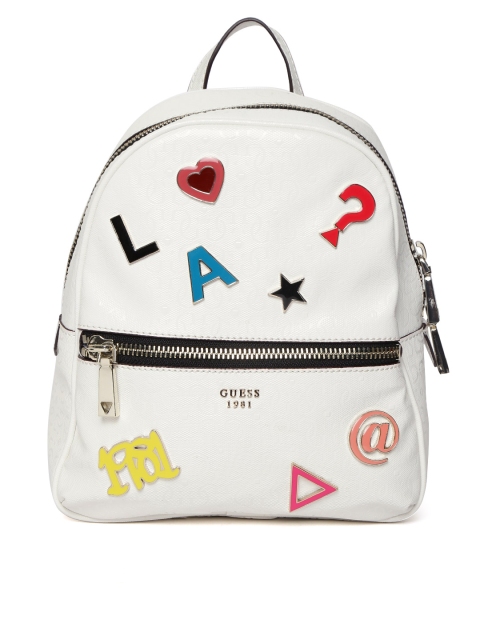 

GUESS Women White Solid Backpack with Applique Detail