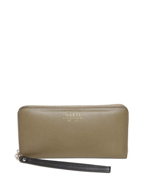 

GUESS Women Olive Green Solid Zip Around Wallet