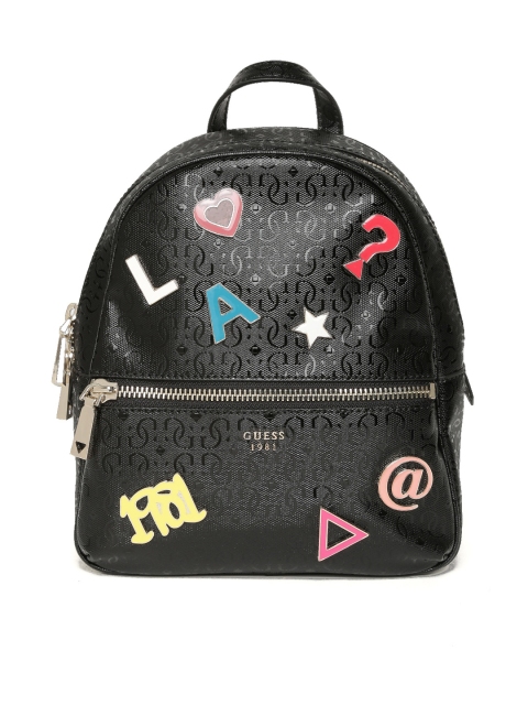 

GUESS Women Black Textured Backpack with Applique Detail