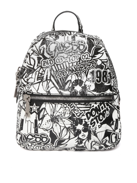 

GUESS Women Black & White Printed Backpack