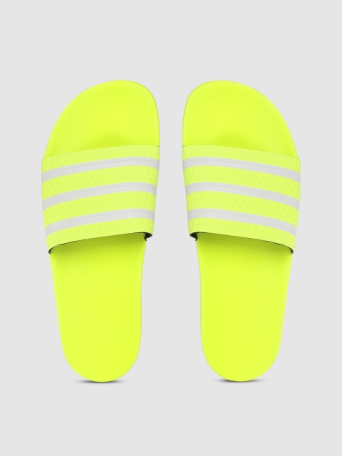 

ADIDAS Originals Men Fluorescent Green & Off-White Striped Sliders