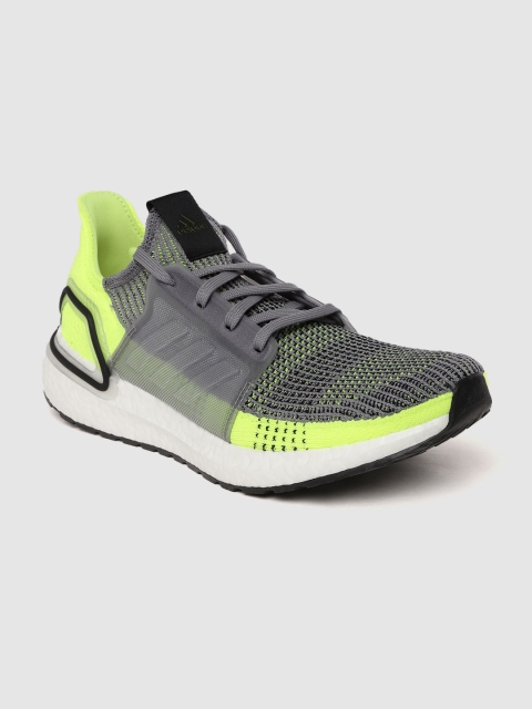 

ADIDAS Men Grey & Fluorescent Green Woven Design Ultraboost 19 Running Shoes