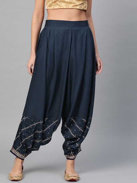 

W Women Navy Blue & Golden Printed Detail Dhoti Salwar