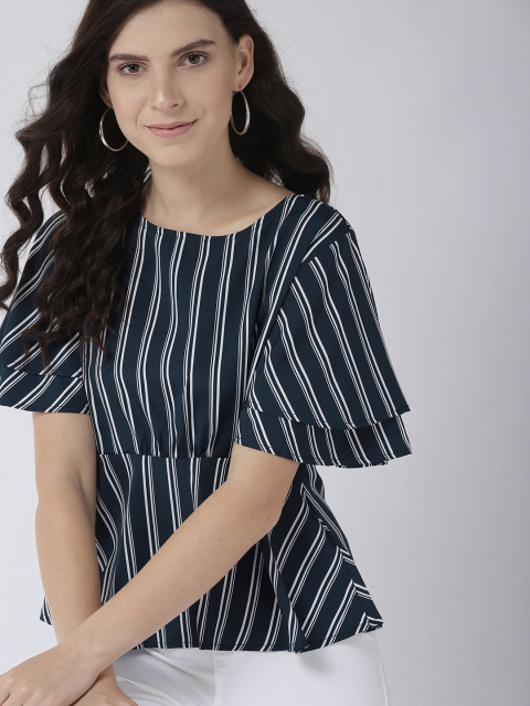 

Mast & Harbour Women Navy Blue & White Striped Peplum Top